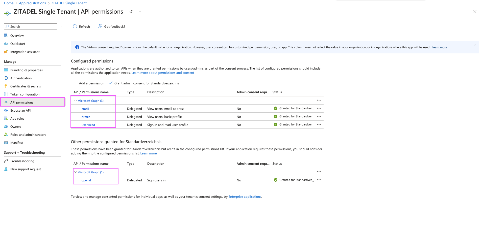 Azure API permissions